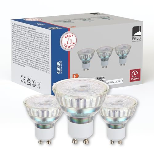 EGLO GU10 Lampe 3er-Set, 3 LED-Reflektor Spots, Reflektorlampen je 4,5 Watt (entspricht 30 Watt), Leuchtmittel neutralweiß, 4000 K, Glühbirne Ø 5 cm