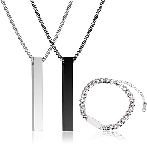 Ketten Für Herren 2 Stück Herren Kette Mit Anhänger, Herren Halskette Halskette Herren Edelstahl, Schwarz und Silber Hals Ketten Für Mann, Männer Ketten mit Herrenarmband Herren Ketten Länge 60cm