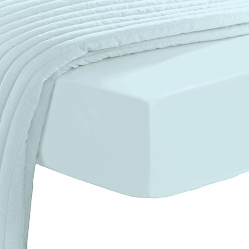 Pizuna 800 Fadenzahl Baumwolle spannbettlaken 170x200-180x200cm Baby blau 100% Langstapelige Spannbetttuch, Weiche Mako Satin-Webart passt bis zu 40cm Matratzenhöhe (100% Baumwolle bettlaken)