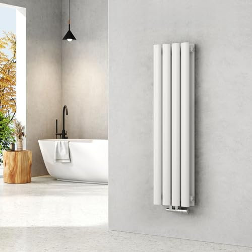 EMKE Radiador 90x24cm,Radiador de diseño vertical de tubo ovalado, Blanco, doble capa, radiador de agua caliente