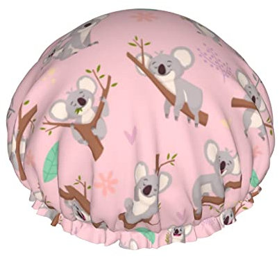 Australian Cute Animal Koala Shower Caps for Women, Elastic Reusable Bathing Hair Cap Environmental Protection Hair Bath Caps, Double WaterproofBathing Shower Hat