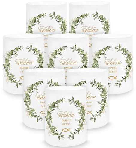Windlicht Tischlicht Deko 8 Stück, Schön DASS Du Da Bist, Windlicht Fisch Tischdeko, Geeignet für Hochzeit, Kommunion, Taufe, Tisch Windlichter Deko, für Teelichter und Kerzen
