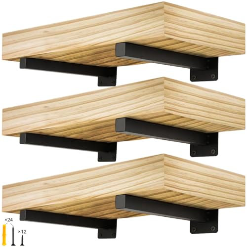 AYSUM 6 Pack Shelf Brackets Black 6 Inch Right Angle Corner Brackets for Shelf Support Shelving Bracket Heavy Duty Angle Bracket for Floating Shelves, Black