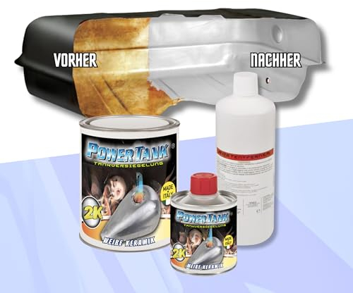 POWER TANK Blanc Céramique, traitement du réservoir de voiture (50/55 litres) grand kit de 1,3 kg pour l'intérieur réservoirs essence diesel élimine la rouille protège rouillé contre les motos avec