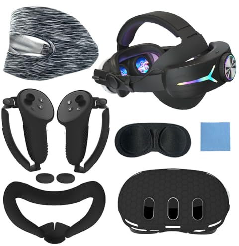 Kexpery 7-teiliges Zubehör-Set RGB-Kopfband -Abdeckung Controller-Griffe Abdeckung Objektivschutz Joystick-Abdeckungen for Oculus/Meta Quest 3