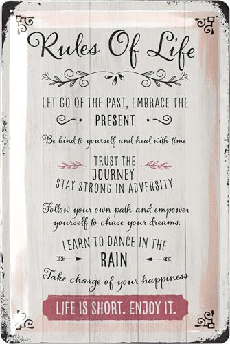 LANOLU Retro Blechschild 7 REGELN DES LEBENS Familienregeln Schild, Geschenke für Jugendweihe, Geschenke zur Jugendweihe zur Wohnung, Do More of What Makes You Happy 20x30cm