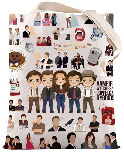 LEVLO Vampire TV Show Tote Bag Stefan & Elena Fans Gift Salvatore Brothers Shoulder Bag Vampire Merch, Vampire Tote Bag, M, Tote Bag