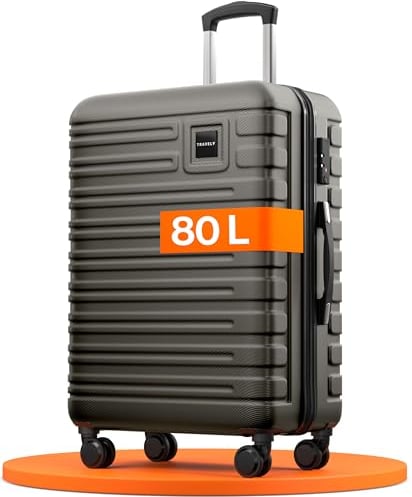 Travely Polycarbonat Koffer Groß 67cm L - 60L Innenvolumen - sehr robuster Hartschalenkoffer mit sanften Rollen & TSA Schloss, Reisekoffer, Handgepäck Koffer, Reisekoffer mit Rollen