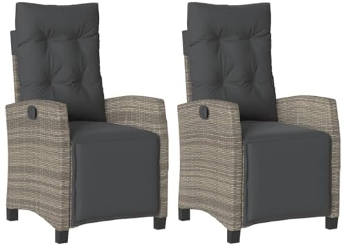vidaXL Gartensessel 2 STK., Gartenstuhl mit Fußteil, Garten Liegestuhl mit Verstellbarer Rückenlehne Fußstütze, Sessel Relaxsessel Gartenmöbel, Grau Poly Rattan