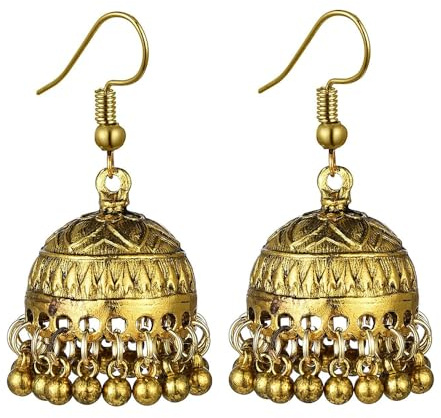 Pendientes indios con forma de campana, estilo bohemio antiguo, étnico, bohemio, vintage, gitana, tradicional, Jhumka Jhumki, para mujeres y niñas, joyas de regalo