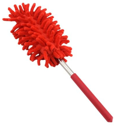 Teleskop Waschbar, Staubwischer Mikrofaser Edelstahl Teleskop Stange und Verbiegbare Eckbesen, Staubwedel Lang Ausziehbar Extra Lang Bis 75cm, für Decken Spinnweben (Rot)