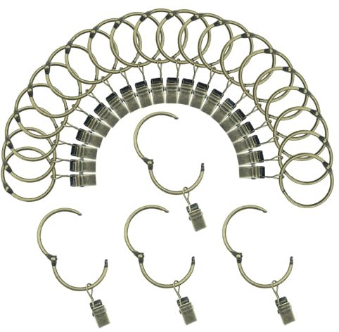 Vorhangringe mit Clips, 25 mm Innendurchmesser, offbar, rostfreie Metallbügel, dekorative Vorhänge, Vintage-Bronze, 24 Stück TXZWJZ