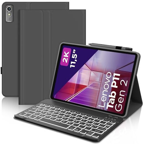 IVEOPPE Tastiera per Lenovo Tab P11 2nd Generazione, Custodia Tastiera per Lenovo Tab P11 (2nd Gen) 11.5 pollici, Tastiera Italiano Retroilluminata Bluetooth per Lenovo Tab P11 (2nd Gen) 2022, Nero