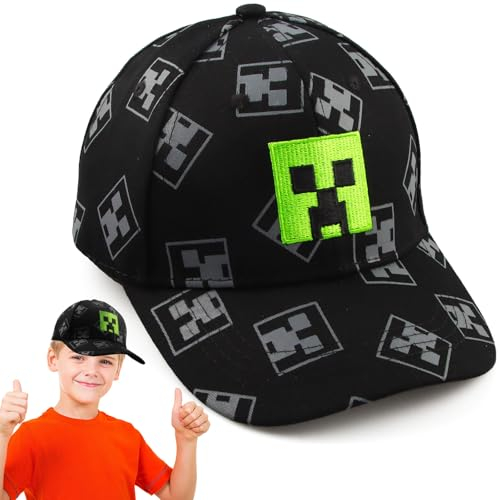 Cartoon Design Baseballmütze,Verstellbare Baseballmütze Sonnenmütze,Miner Outdoor Sports Casual Baseballmütze,Creeper Baseball Cap Kinder，Schwarz Und Pixelig Grün Grid Sonnenhut Basecap Kappe (HEI)