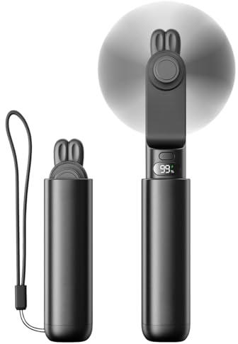 WASAGA Tragbarer Handventilator, Persönlicher Mini-Ventilator Handventilator, LED-Anzeige, Wiederaufladbarer Kleiner USB-Reiselüfter mit Tragbarem Ladegerät (Schwarz)