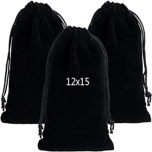 YuanYouTong 12 Pcs Black Velvet Jewellery Bags - 12cm x 15cm Small Drawstring Bag, Jewellery Pouches for Jewelry Gift ID Card Passport Packaging