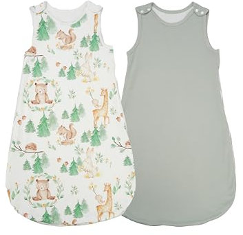 WYTbaby Schlafsack Baby Ganzjahres Ärmellos Schlafsack 1 Tog-100% Baumwolle-Seitlich ReißVerschluss Und Druckknöpfe-2er Pack Babyschlafsack für Mädchen Jungen（Helles Grün, 80cm