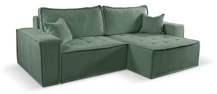 Kaiser Möbel, Ecksofa mit schlaffunktion, mit Bettkasten, Schlafsofa Bohoo, Designer Sofa, Modern Design Couch, Polsterecke, Freistehend, Stoff Raven Hellgrun Rechts