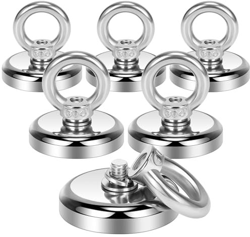 Wukong 32mm Stark Neodym Ösenmagnet, 6 Stück Zugkraft 38kg Extra Starker Magnethaken Neodymium Magnet Haken für Geeignet Magnet Fischen in Haus, Werkstatt, Wasser