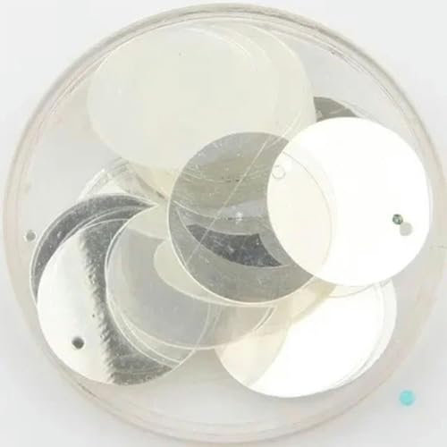 50 g große runde Pailletten, 30 mm, flache runde Pailletten mit 1 seitlichem Loch für Ballkleid, Kristallweiß, 30 mm