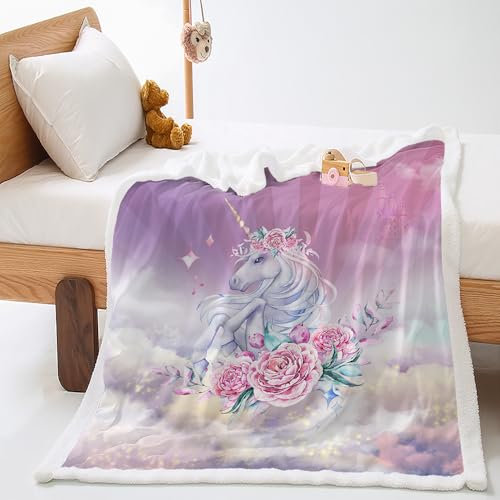 Kuscheldecke Pfingstrose Einhorn Pink Kuscheldecke Flauschig Flanell Lammwolle Fleecedecke Doppelseitiges Design Felldecke Weich Decke Pflegeleicht Decken Flauschige Blanket Wohndecke 180x220cm