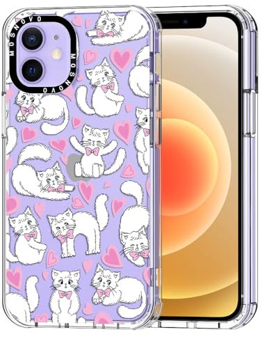 MOSNOVO für iPhone 12 Mini Hülle – Durchsichtige, schlanke, stoßfeste TPU+PC-Handyhülle, [6,6 Fuß Fallschutz/Anti-Abziehen] - Kätzchen