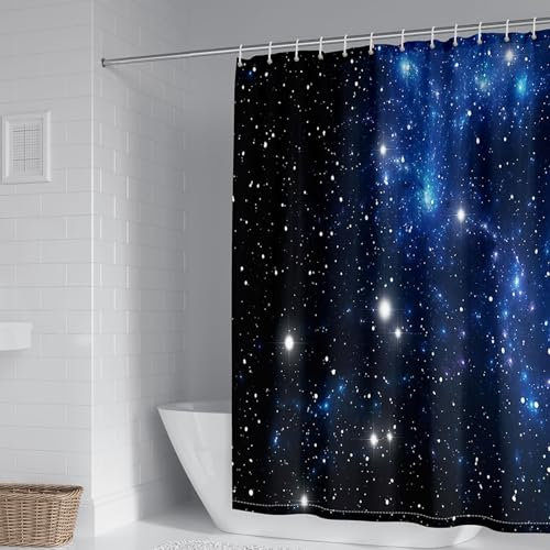 Whoiy Rideau Douche Tissu Polyester Anti Moisissure 200 cm Hauteur, Rideau de Douche Motif Ciel Étoilé Noir Bleu Moderne Rideau Baignoire Lavable 150 x 200 cm