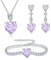 Glintara Schmucksets Silber 925 Damen, 3PC SHerz Halskette Ohrringe Armband Set, Anhänger mit 45cm Kette & Hängeohrringe & Armkette, 925 Sterling Silber Schmuck Set mit Lila Zirkonia mit Geschenkbox