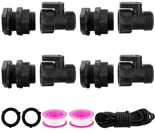 4 Pack Rain Barrel Spigot kit 3/4'' Plastic Garden Hose Shut Off Valve Kit With 3/4 GHT Bulkhead Fitting for Rain Barrels Aquariums Water Tanks Tubs Pools Spigot