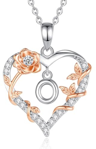 EUDORA Harmony Ball Rose Heart Initial I Necklace for Wome, Alphabet Letter Necklaces Copper Rhodium Plated A-Z Letter Pendant with Cubic Zirconia, Initials Jewelry Gifts for Women Wife, 18