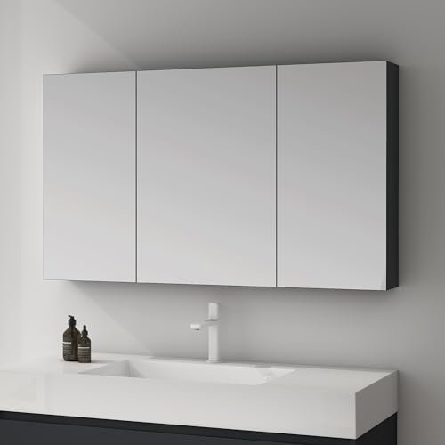 Mai & Mai Armoire Suspendue de Salle de Bain avec Miroir Armoire de Toilette Meuble Murale Miroir avec 3 Portes 120x15x70 cm Anthracite Mat SpiegelSR-02
