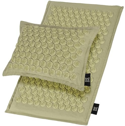 OMNANA® CACTUSX™ Akupressurmatte mit Kissen – Kokosfaserfüllung & Leinen-Bezug – Nachhaltige Massage Matte zur Entspannung & Durchblutungsförderung – Yoga Nagelmatte für Stressabbau & Rückenschmerzen