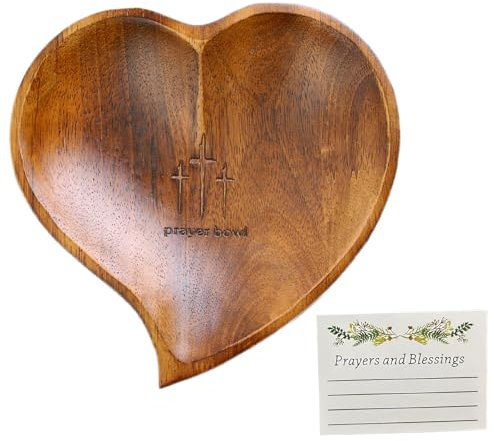 Liuyoyo Ciotola per Preghiera a Cuore in Legno, Ciotola per Preghiera Artigianale con Carte, Ciotola per Impasto con 24 Carte di Preghiera, Ciotola per Preghiera a Cuore, Regali