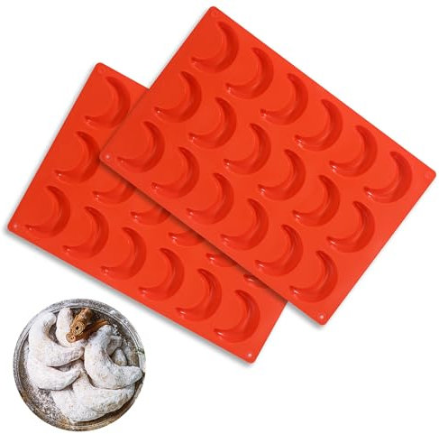 2 Stück Vanillekipferl Backform Silikon, Silikonform für Vanillekipferl, Schokoladenformen,Vanille-Halbmond-Kuchenform für Backzubehör(Rot)