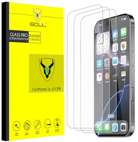 iSOUL Screen Protector for iPhone 16 Pro Max 6.9 Inch Tempered Glass Film Full Coverage, Case Friendly Clear 3 Pack