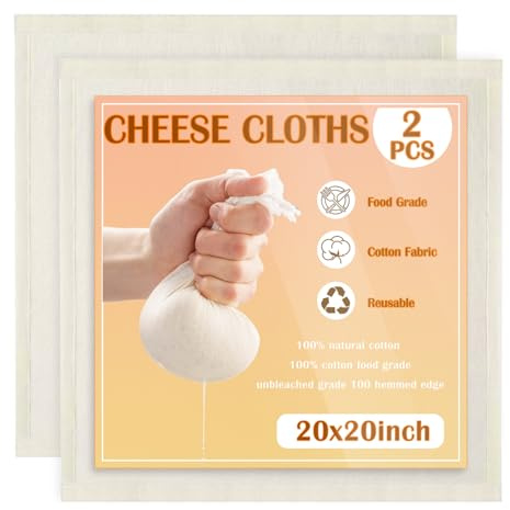Qcdou Cheese Cloths, 2 PCS Cheese Cloths for Straining 50x50cm, Large Muslin Cloths, Reusable Muslin Squares, Cotton Cheesecloth for Cooking Cheese, Butter, Nut Milk