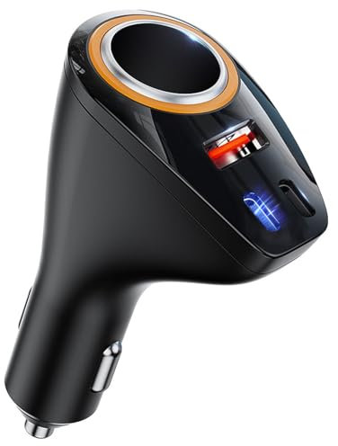 4 in 1 USB C Car Charger, 170W Multi USB Cigarette Lighter Adapter, Socket Splitter with 3 USB Ports, 12V/24V Dual USB Type C PD Fast Car Charger Adapter for iPhone 17/Air/16/15 Pro Max iPad GPS