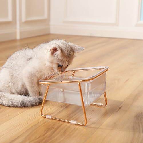 croselyu Iron frame plastic high foot cat bowl oblique mouth water bowl cat food bowl pet food bowl,1pce (Single bowl)
