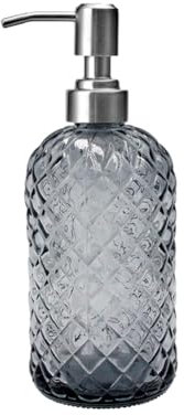 400ml Seifenspender aus Glas mit Edelstahlpumpe,Grau Pumpe Liquid Shampoo Lotion Spenderflasche, Hand- und Spülmittelspender für Bad,Küche, Arbeitsplatte,Waschküche