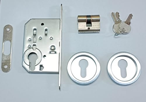 Kit per porte scorrevoli versione chiusura YALE (cilindro) - KIT YALE PER PORTE TIPO SCRIGNO - Kit tondo con foro yale - (CROMO SATINATO)