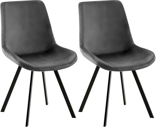 CLP 2er Set Esszimmerstuhl Lewes mit Samtbezug I 360 Grad drehbarer Polsterstuhl I Küchenstuhl mit Rückenlehne, Farbe:dunkelgrau