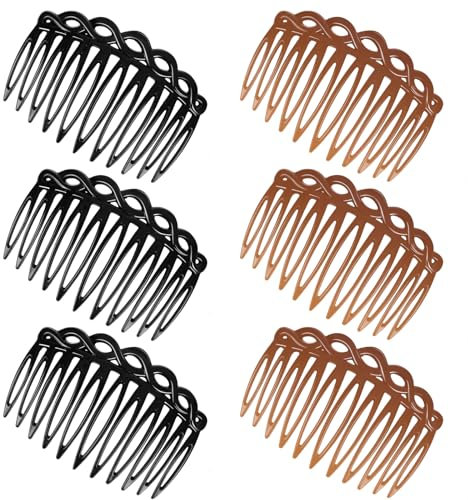 COMNICO Französische Seitenkämme, 6 Stück Haarkamm zum Stecken, Kunststoff-Haar-Seitenkämme-Set, Zähne Seitenscheitel Kamm Haarkamm-Zubehör-Set (schwarz/dunkelbraun)