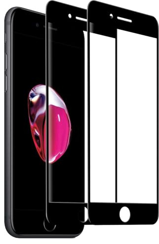 Full Screen Coverage Tempered Glass For iPhone 8/7 - Case Friendly, Ultra HD and Touch Sensitive For iPhone 7/8-3D Touch Compatible (2 Pack, Black)