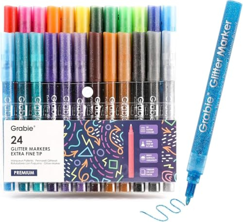 Grabie Glitter Acrylic Paint Markers, Pack of 24 Medium Tip Paint Pens