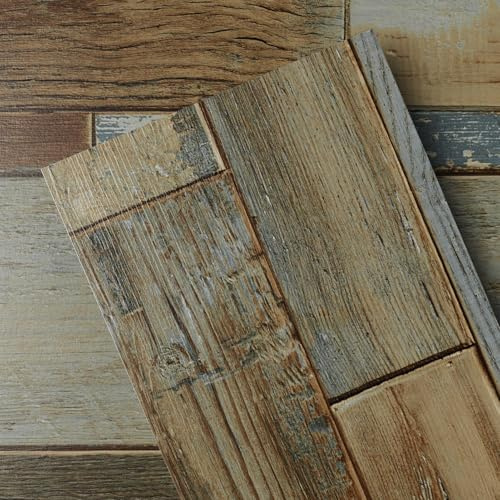 GreenFullHouse Floor Tiles Self Adhesive, Waterproof Self Adhesive Floor Planks, Vinyl Flooring, Easy DIY Installation for Kitchen Bathroom RV, 18 Pieces | 2.44㎡, 6 x 35 inches, Rustic Blue
