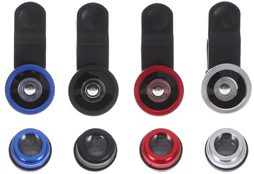 Handy Kameraobjektiv 4 Stück mit Weitwinkel, Makro und Fisheye | Glas und Aluminiumlegierung, Clip Befestigung für Mobiltelefone, Bunte Ausführung für Abenteuer und Events