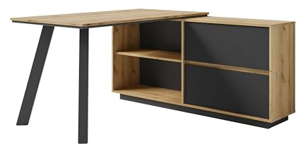 byLIVING Schreibtisch TALOS, Evoke Eiche (Eiche-Optik), schwarz, Bürotisch | L-Form, Tischplatte aufgedoppelt & Schubkästen mit Vollauszug, Winkelschreibtisch, B 138 cm, H 75,4 cm, T 150 cm