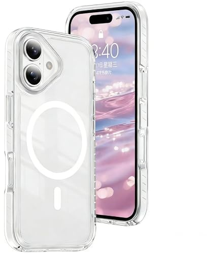 QIWEIQING Coque pour iPhone 16 Plus, Compatible avec MagSafe, Anti-Jaunissement Clair Magnétique Étui de Téléphone Transparent Anti-Rayures Housse pour iPhone 16 Plus 6.7. Blanc CT