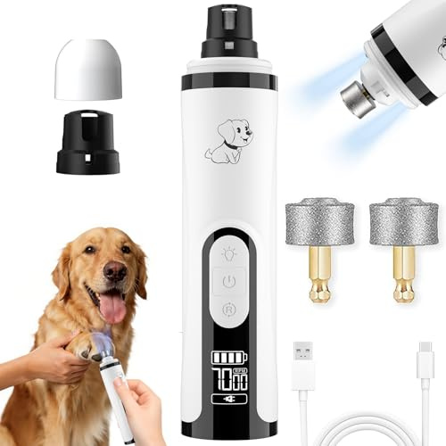 Silent Groom Pro Nail Grinder, 3 Speed Dog Nail Grinders, Silent Dog Nail Grinder with 2 Led Lights, 2000mAh USB Rechargeable, Dog Nail Trimmer with Replacement Grinding Heads for Dogs & Cat
