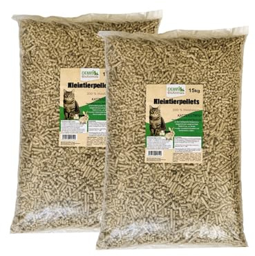 Kleintierstreu, Katzenstreu Holzpellets 30 kg (46 L) – 100% natürliche Einstreu für Katzen, Kaninchen, Hamster & Meerschweinchen – Staubfrei, Saugstark, Geruchsbindend, Kiefernholz